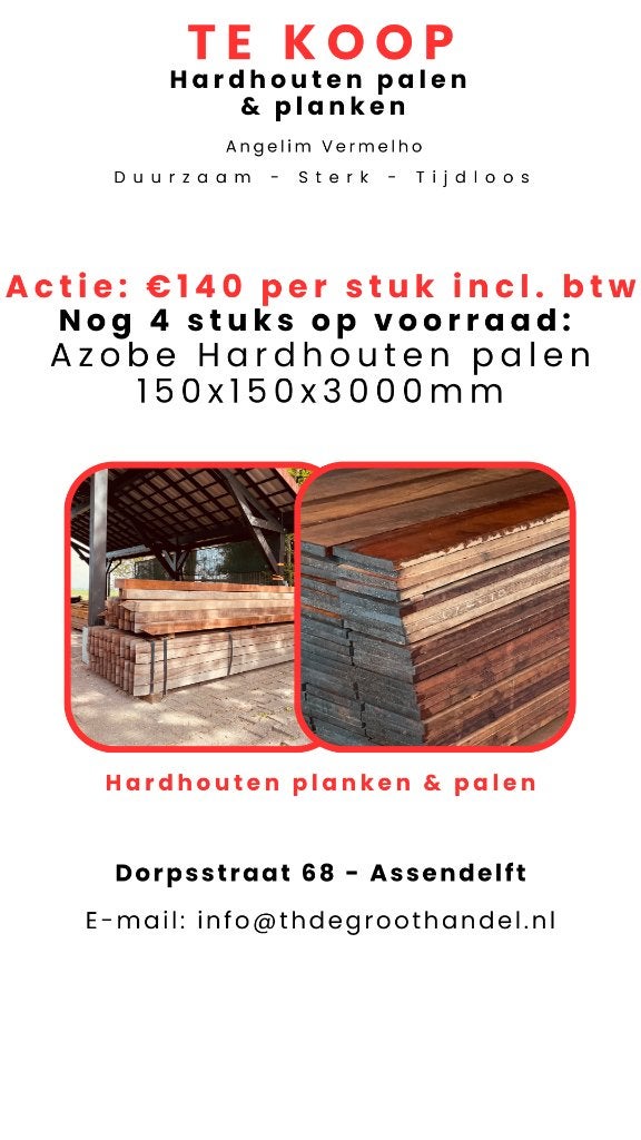 Hardhout Angelim Vermelho, Ophalen, Palen, Nieuw, Hardhout