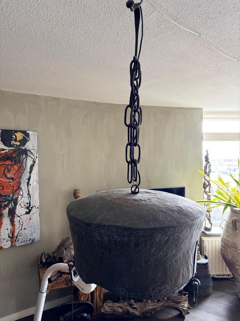 Industriële koperen ketel hanglamp - Upcycled, Ophalen of Verzenden, Gebruikt, Metaal