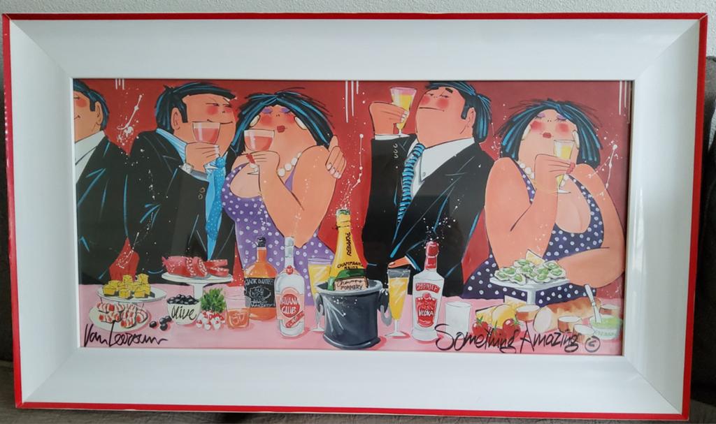 Mooi ingelijste prent van de Dikke Dames door Van Leersum, Ophalen of Verzenden, Zo goed als nieuw, 75 tot 100 cm, Foto of Poster