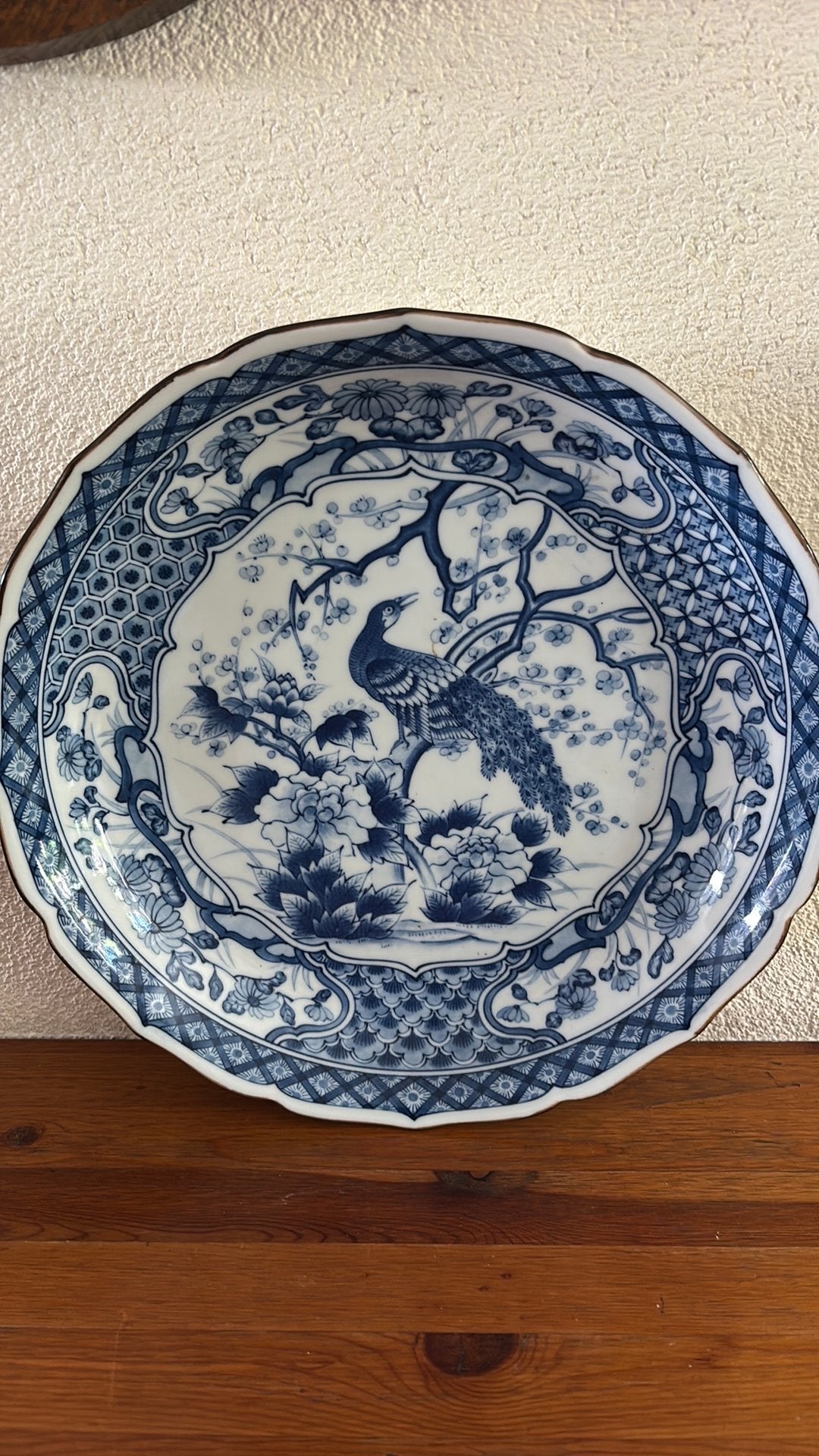 Prachtig zwaar blauw bord pauw, Antiek en Kunst, Ophalen