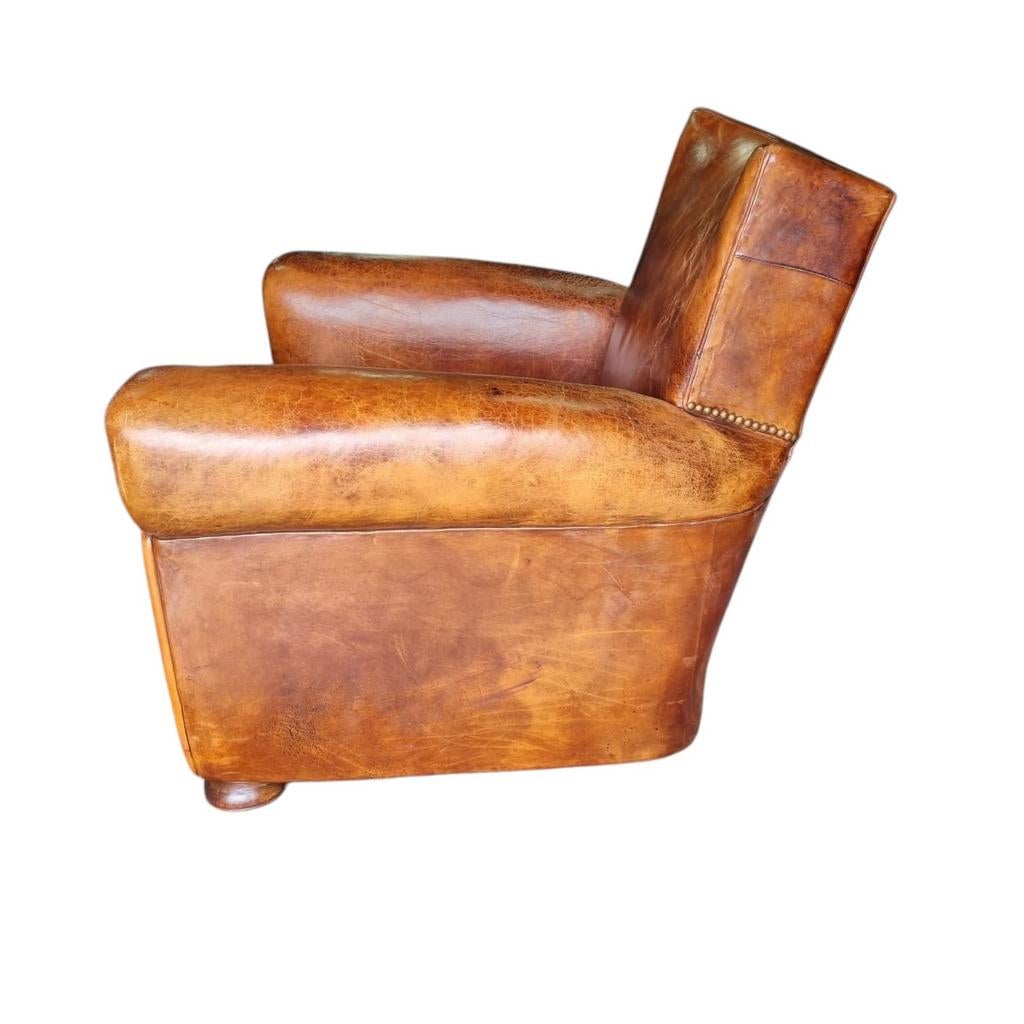 Moustache fauteuil cognac leer + BEZORGING GRATIS, Gebruikt, Art deco, ., Ophalen of Verzenden