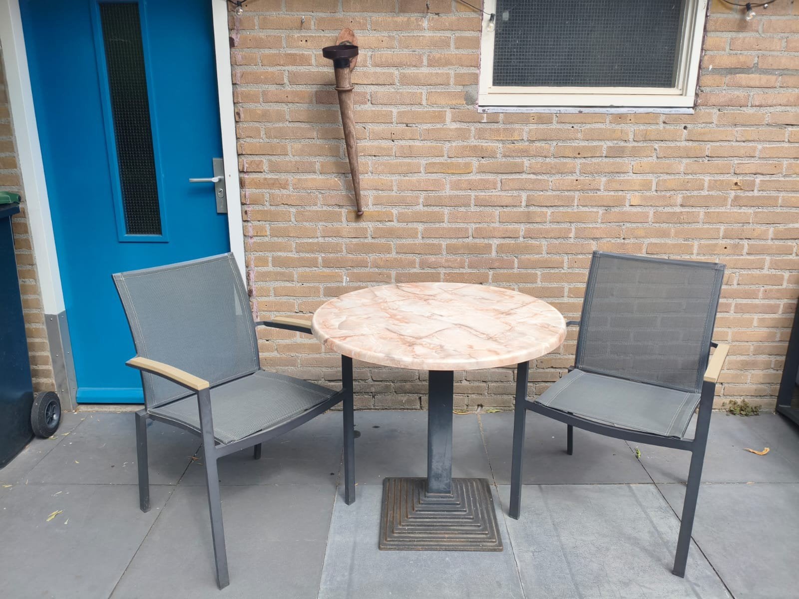 tuinsetje / balkonsetje - 1 tafel + 2 stoeltjes, Gebruikt, Textileen, Tuinset, Ophalen