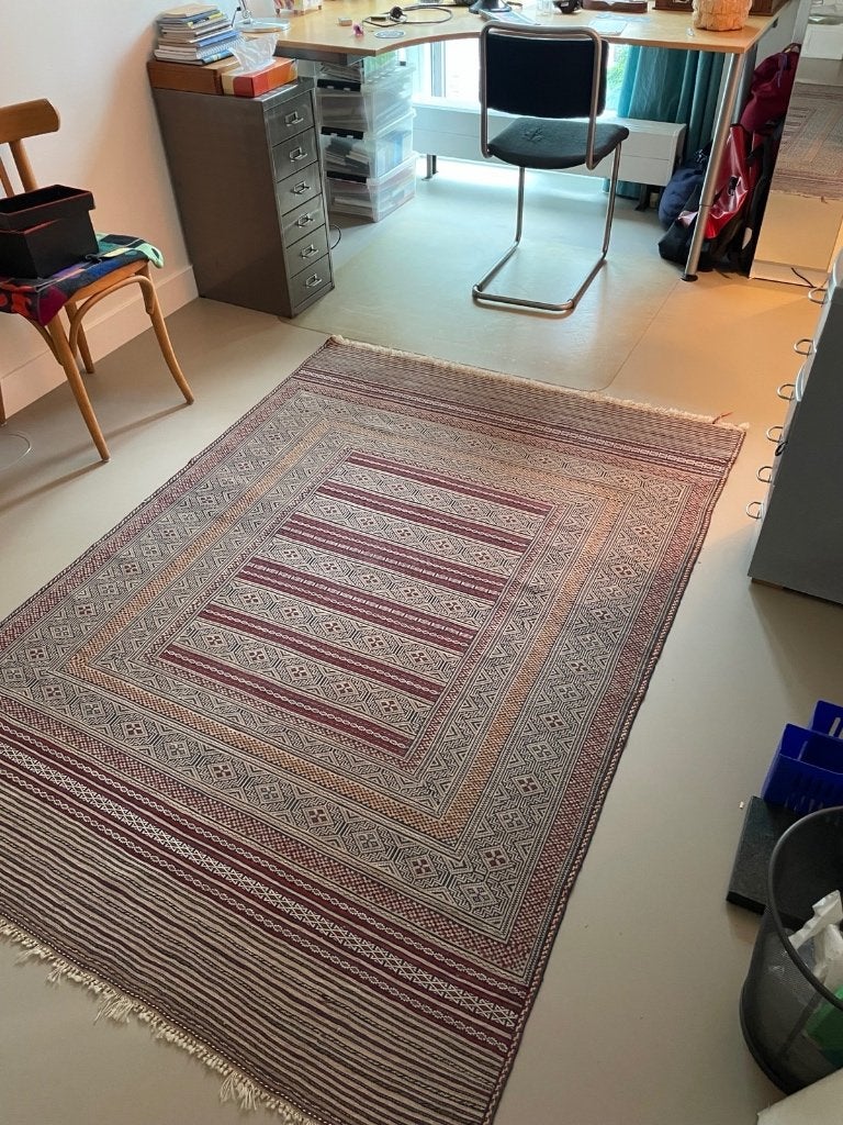 Handgeweven Berber-kelim, Ophalen, Blauw, Gebruikt, 100 tot 150 cm
