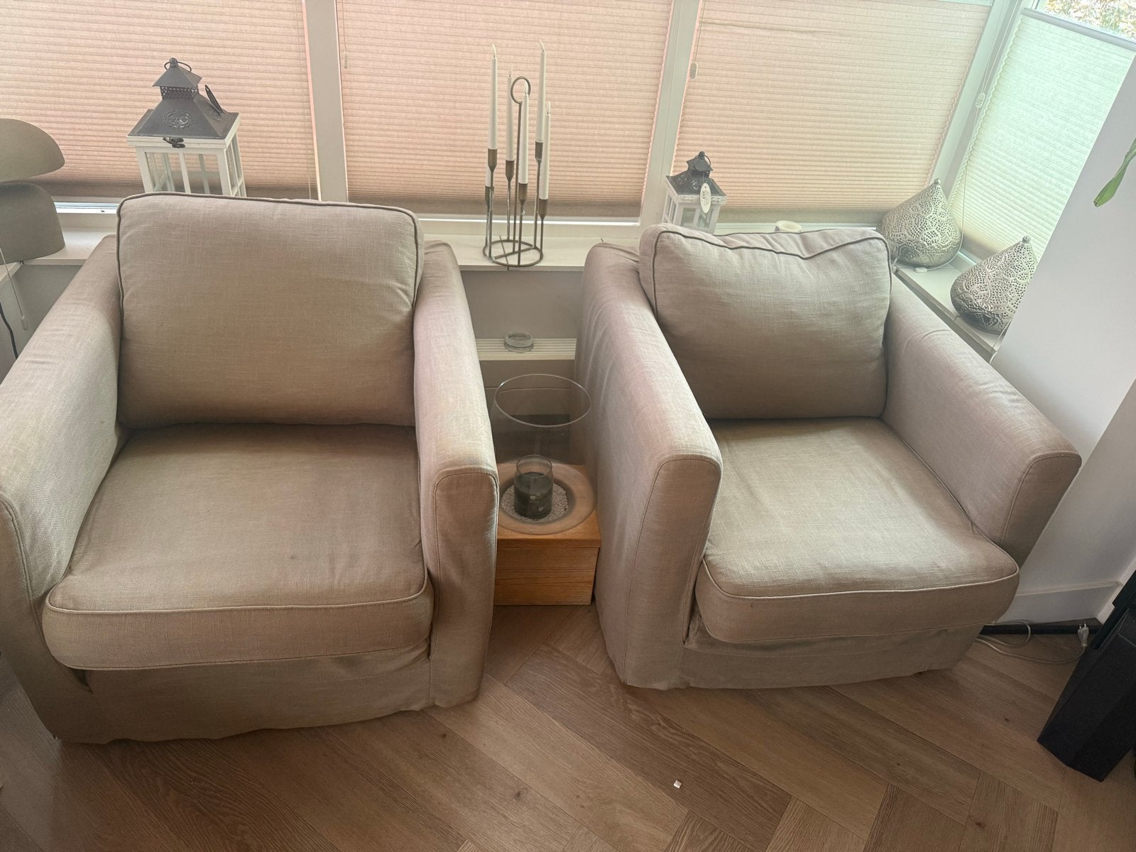 2 comfortabele fauteuils met uitwasbare hoezen, Huis en Inrichting, Fauteuils, Ophalen, Gebruikt, Stof, 75 tot 100 cm