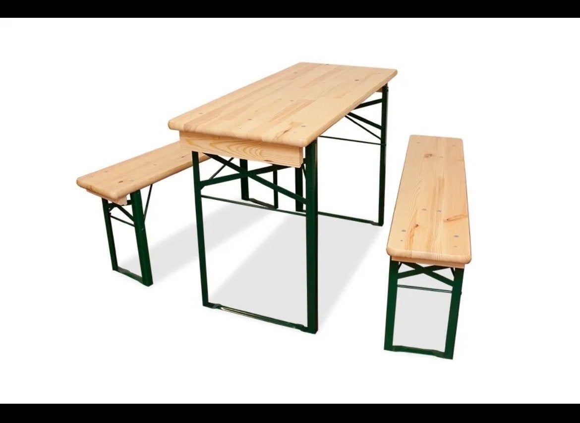 Biertafelset met 2 banken - Hout en Staal Biertafel 110×60, Ophalen, Nieuw, Inklapbaar, Rechthoekig