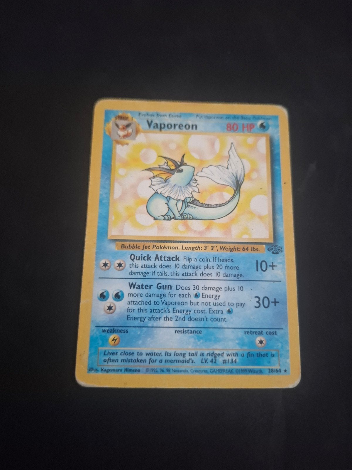 Vaporeon Pokémon kaart (Jungle Set 28/64) - Gebruikt, Ophalen of Verzenden, Gebruikt, Losse kaart