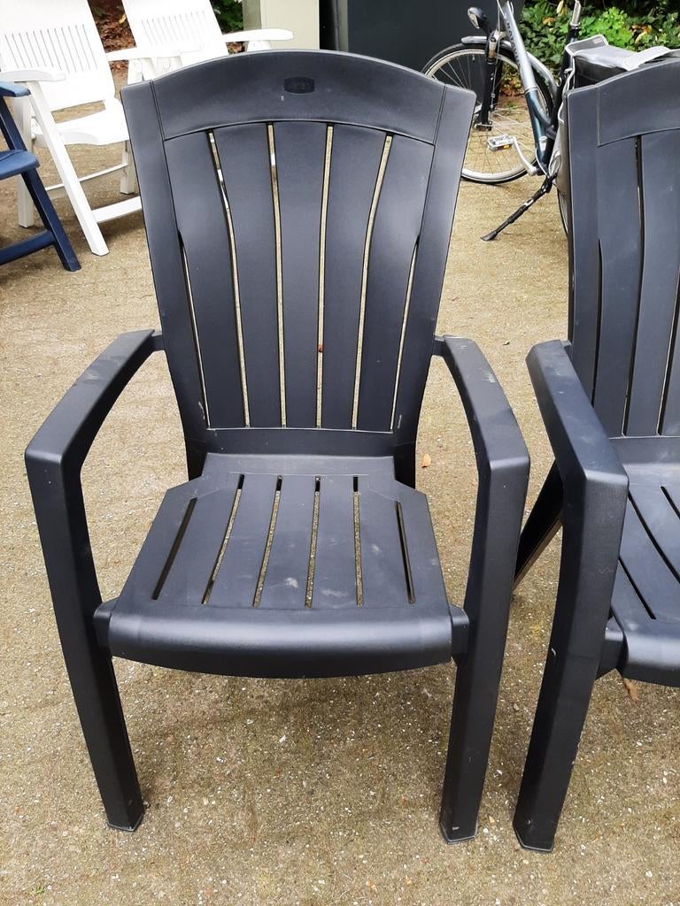 2 Keter zwarte verstelbare tuinstoelen, Tuin en Terras, Tuinstoelen, Ophalen