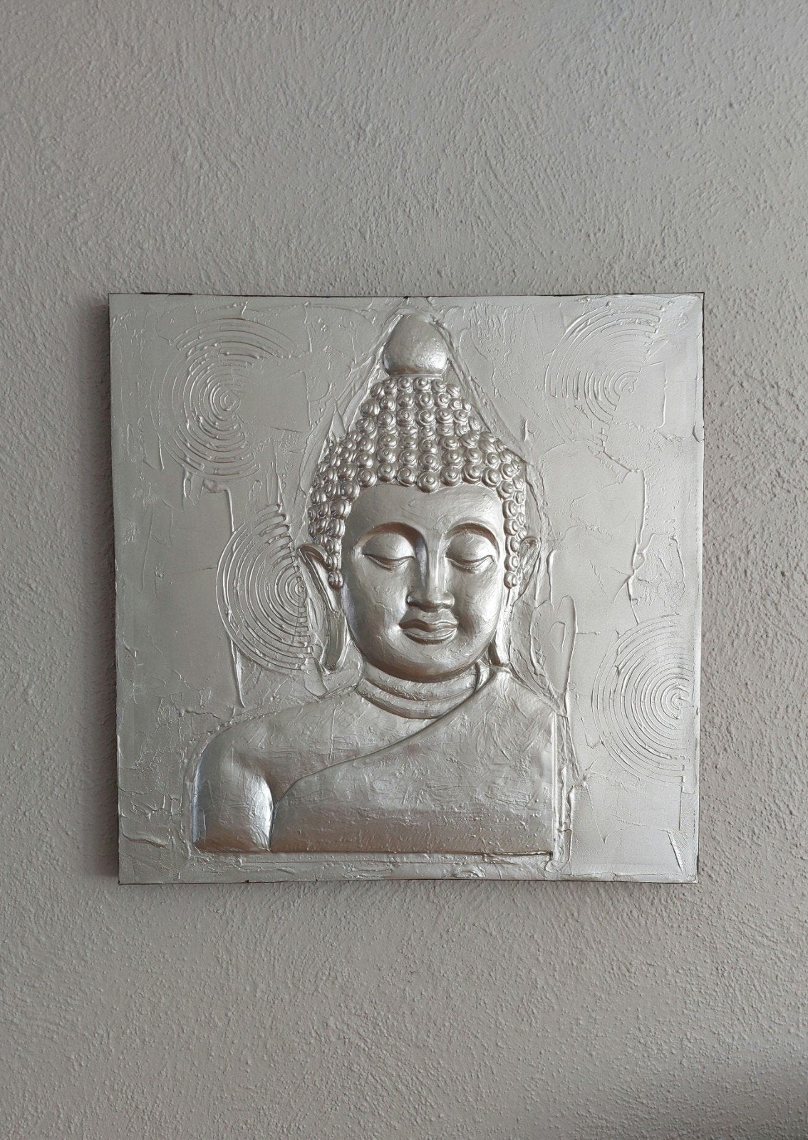 Boeddha Reliëf Wanddecoratie, Huis en Inrichting, Ophalen, Met reliëf, Gebruikt, Zilver