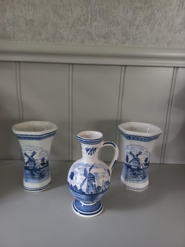Kleine delfts Blauw Vaasjes en Kannetje - Handgeschilderd, Ophalen