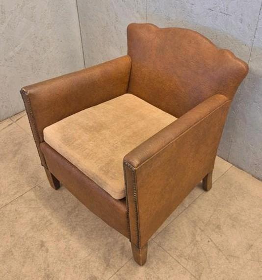 Vintage club fauteuil cognac, art deco, Ophalen, Minder dan 75 cm, N.v.t, Leer