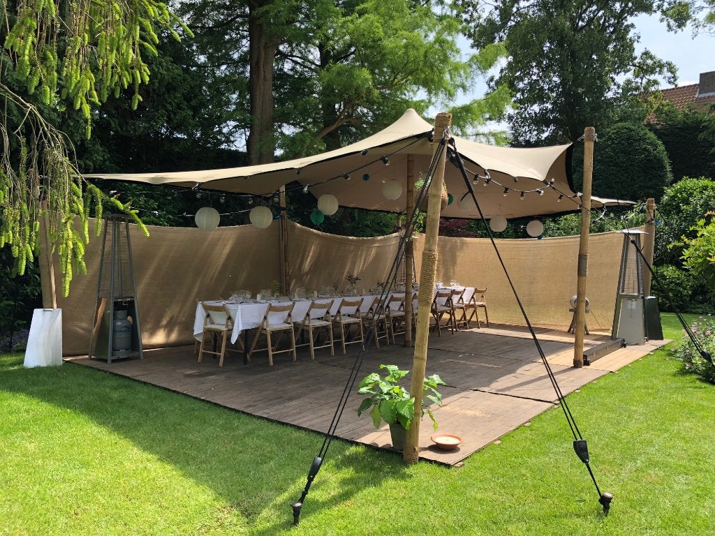 RHI chino stretchtent 5 x 7,5 meter – te koop, Opvouwbaar, Overige typen, Zo goed als nieuw, 4 tot 6 meter