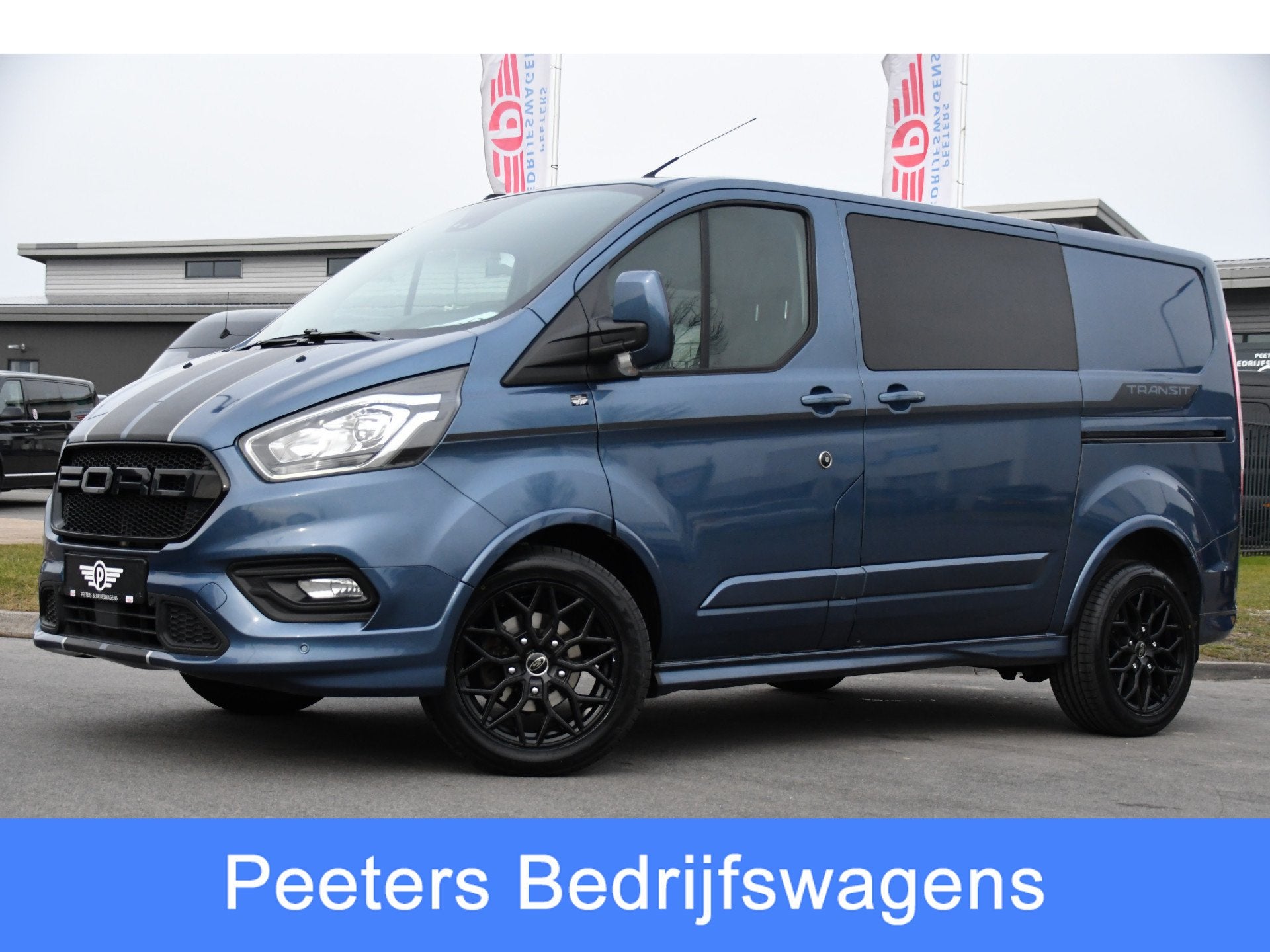 Ford Transit Custom 320 2.0 TDCI L1H1 Sport DC Camera, Cruis, 15 km/l, 4 cilinders, Blauw, Leder en Stof