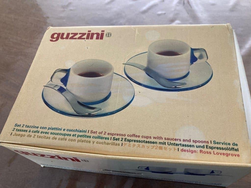 Guzzinni espresso kop en schotel in doos, Ophalen of Verzenden, Zo goed als nieuw, Porselein, Kop en/of schotel