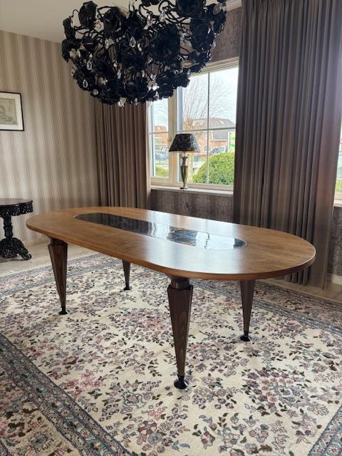Giorgetti ovale Walnoot eettafel met zwart marmer, Ophalen, 200 cm of meer, 50 tot 100 cm, Zo goed als nieuw