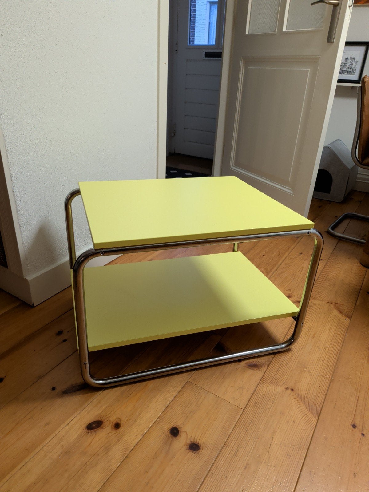IKEA BAGGEBODA Salontafel - Geel met chroom onderstel, Huis en Inrichting, Tafels | Salontafels, Ophalen, 100 tot 150 cm, 50 tot 100 cm