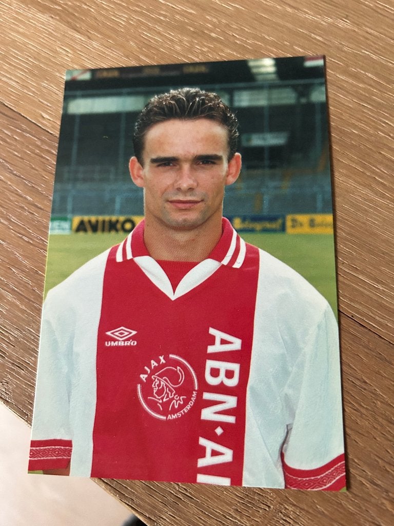 Spelerskaart Marc Overmars 1995 1996 Ajax voetbalplaatje, Ophalen of Verzenden, Zo goed als nieuw, Ajax, Spelerskaart