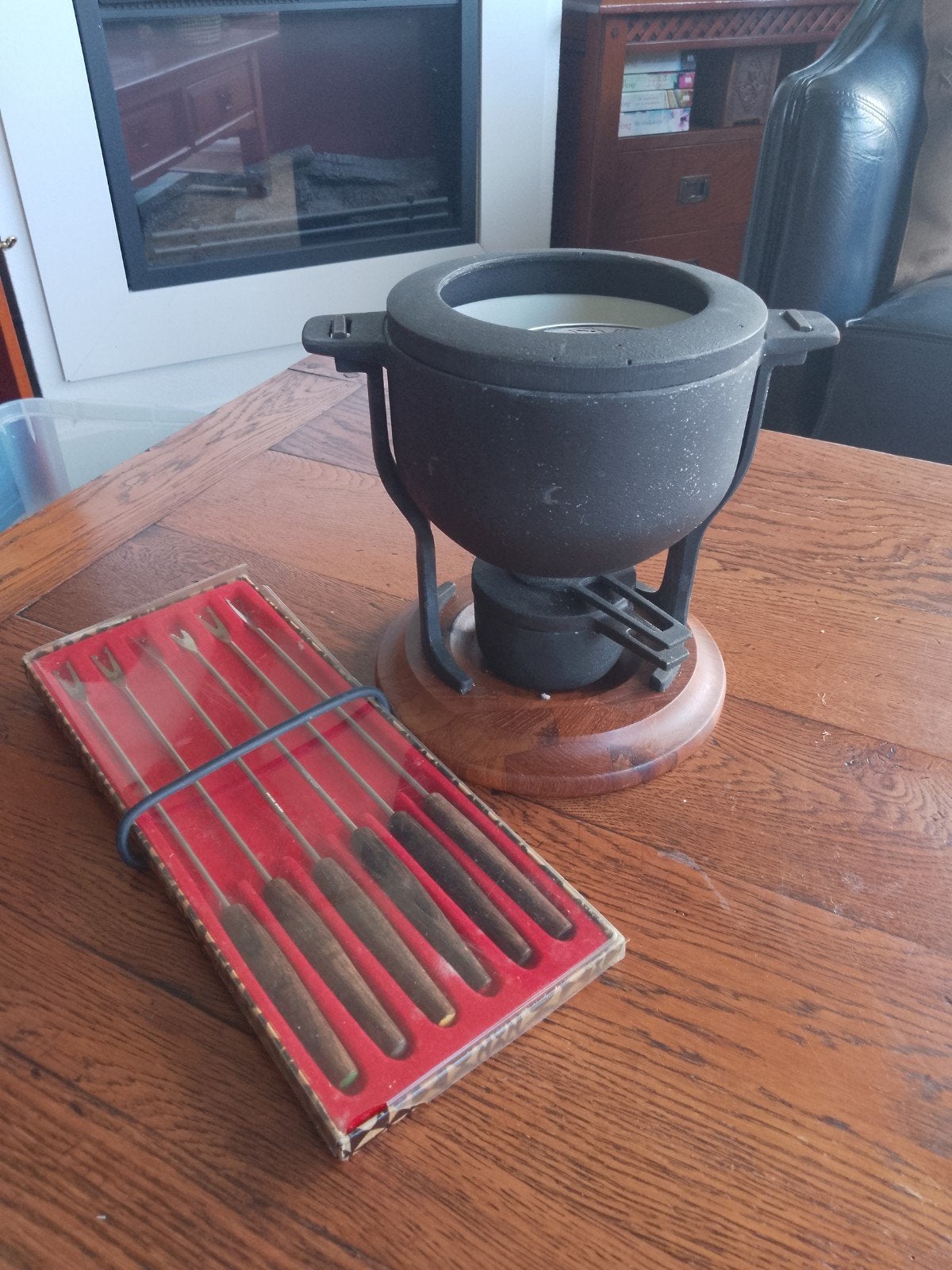 Vintage Fonduepan met Vorken - Compleet, Ophalen of Verzenden, Gebruikt, Brander, Fondueset