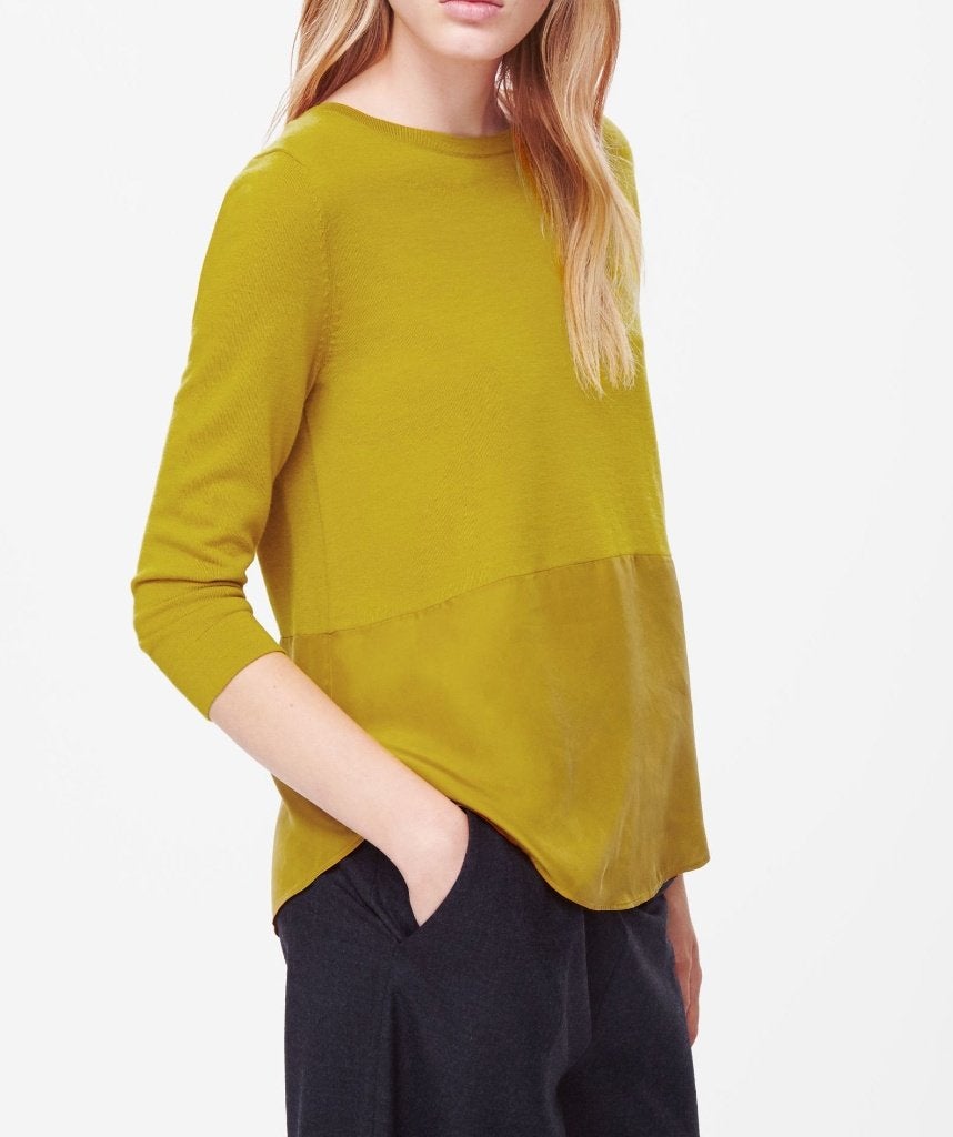 COS silk panel merino jumper trui bloes geel mostard maat S, COS, Geel, Nieuw, Ophalen of Verzenden