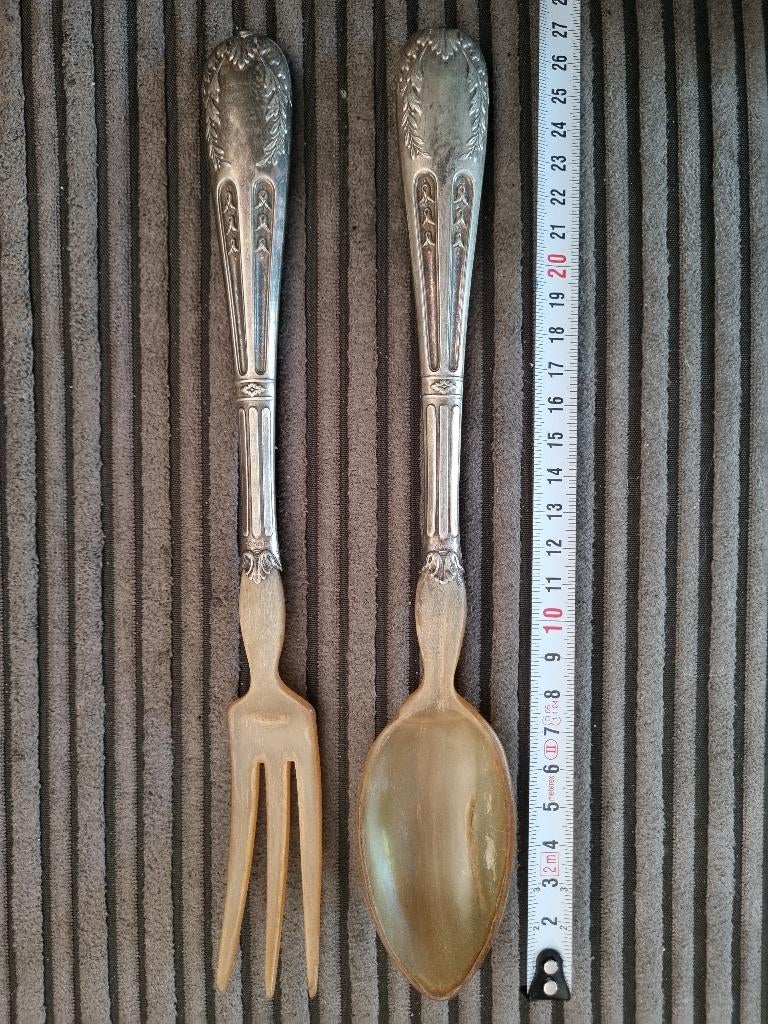 Vintage verzilverde Salade bestek, Meerkleurig, Overige materialen, Ophalen of Verzenden, Gebruikt