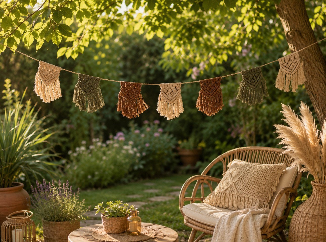 ‘Ibiza style’ slinger (ecru/groen/taupe), Huis en Inrichting, Woonaccessoires | Overige, Meerkleurig, Boho, Nieuw, Ophalen of Verzenden