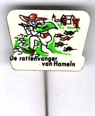 De Rattenvanger van Hameln blik sprookjes speldje ( W_197), Verzenden, Zo goed als nieuw, Figuurtje, Speldje of Pin