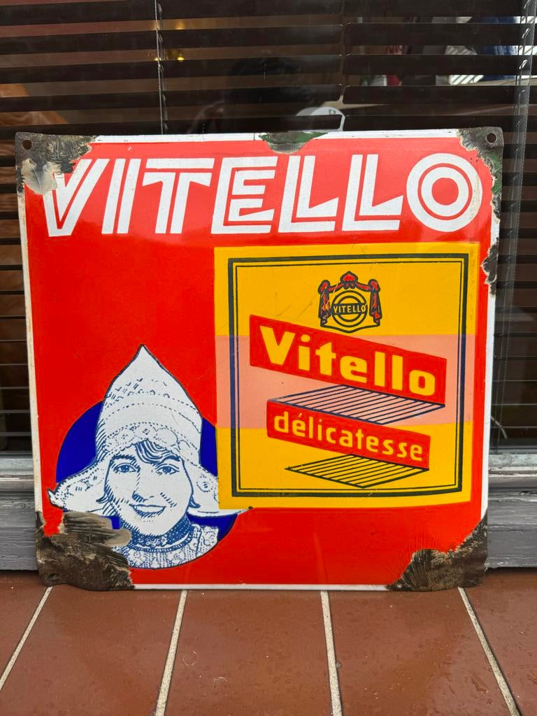 Vintage Vitello Emaille Reclamebord - Delicatesse, Ophalen of Verzenden