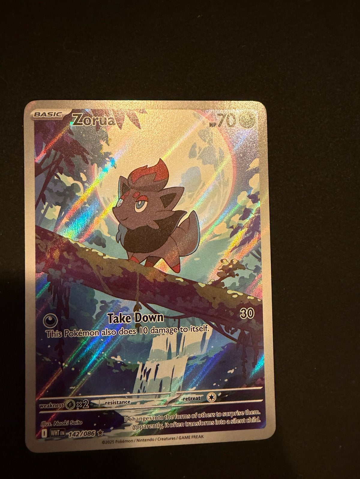 Zorua 142 Pokémon Kaart, Ophalen of Verzenden, Nieuw, Losse kaart, Foil