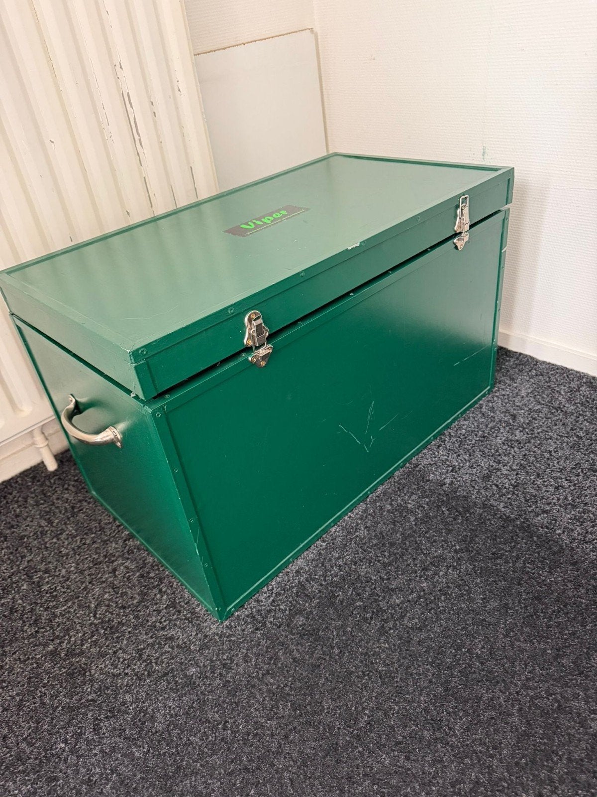Groene opbergkist met blauwe binnenvoering, Huis en Inrichting, 50 – 75, Gebruikt, 100 tot 150 cm, Overige materialen