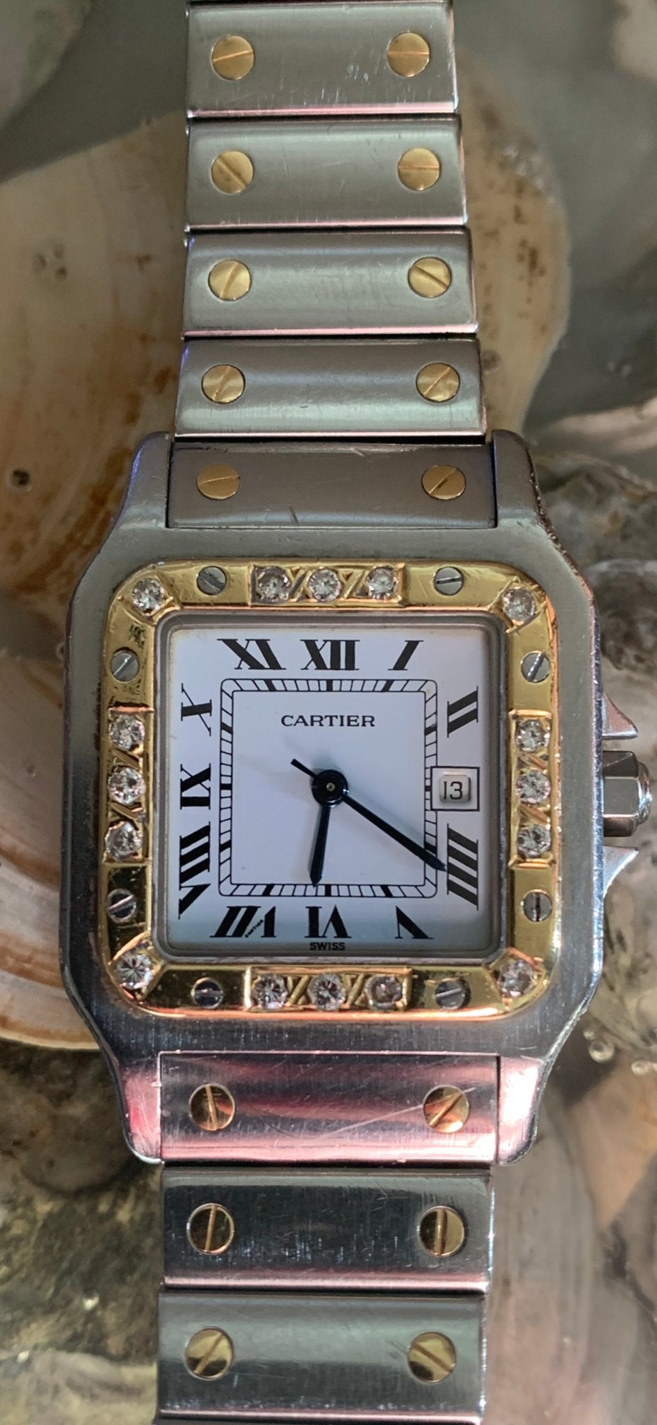 Cartier santos galbee Horloge met 16 unieke diamanten, Overige materialen, Gebruikt, Polshorloge, Ophalen