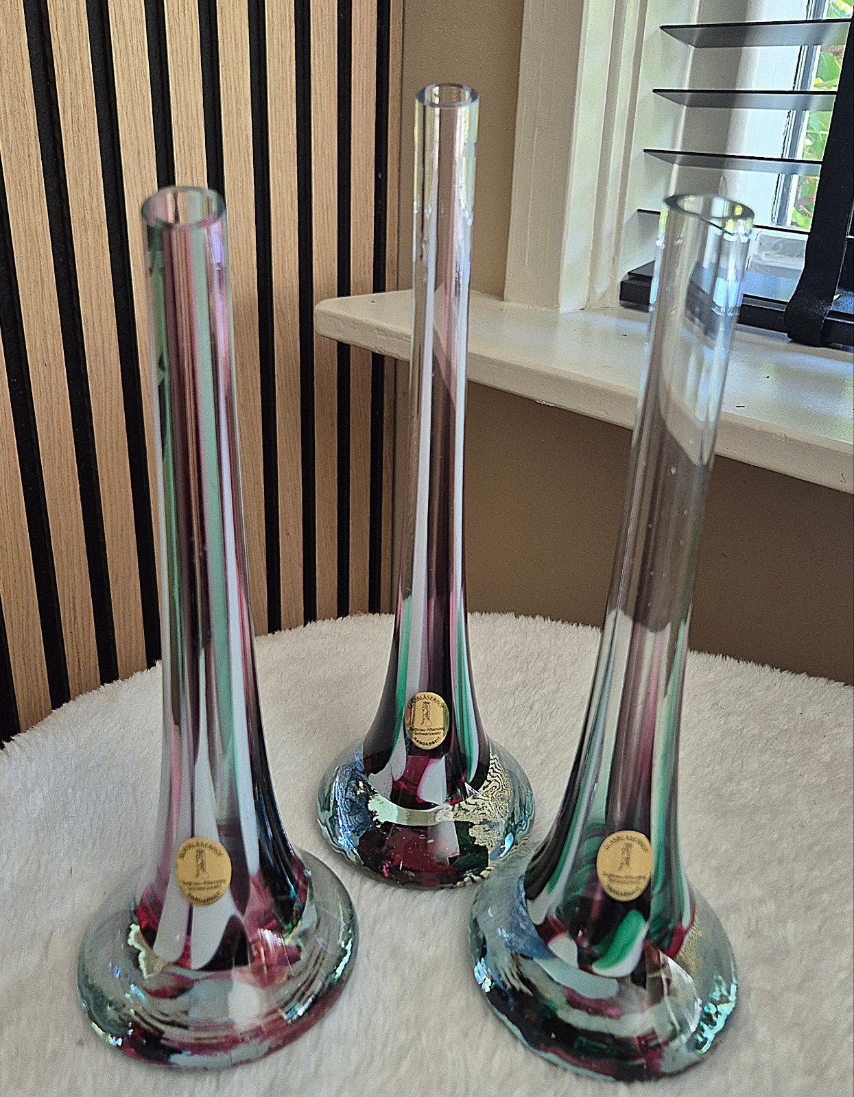 3 Glasblaserhof Todtnau soliflore vazen, Zwart, Ophalen of Verzenden, Minder dan 50 cm, Glas
