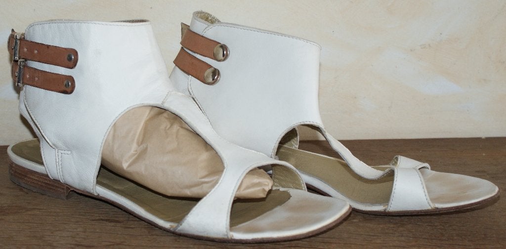 CYPRES crème sandalen platte hakken M39 **** GEDRAGEN ****, Wit, Cypres, Gedragen, Sandalen of Muiltjes