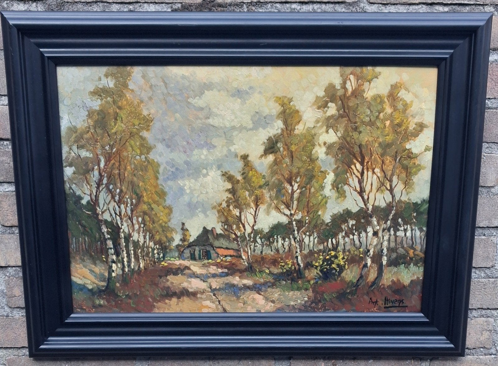 Ant. Hovens (1907-1963),Het stille pad. 69/51 cm.* Zie tekst, Paneel, Impressionistisch, Ophalen of Verzenden, Gesigneerd