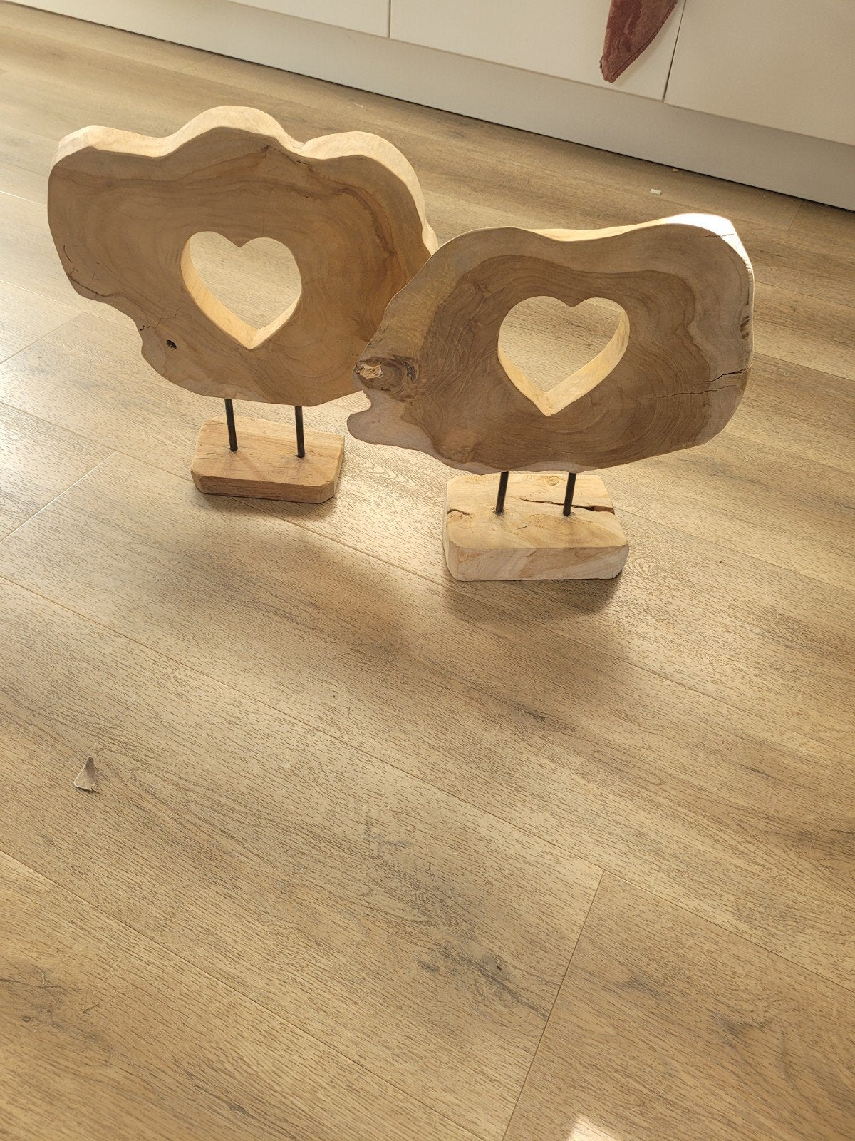 2 Houten Decoratie Ornamenten met Hartvormige Uitsnede, Ophalen, Hout, Bruin, Landelijk