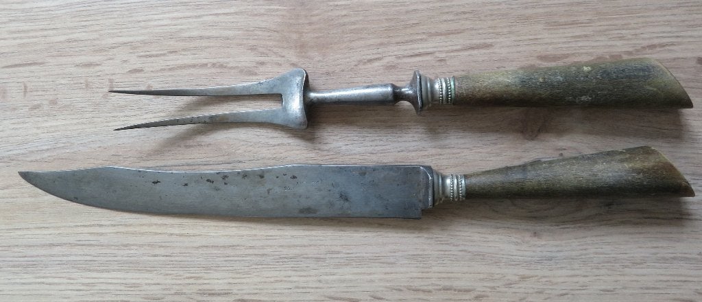 Vleesmes en Vleesvork Tranceerset Henkels Solingen ntiek, Antiek en Kunst, Ophalen of Verzenden