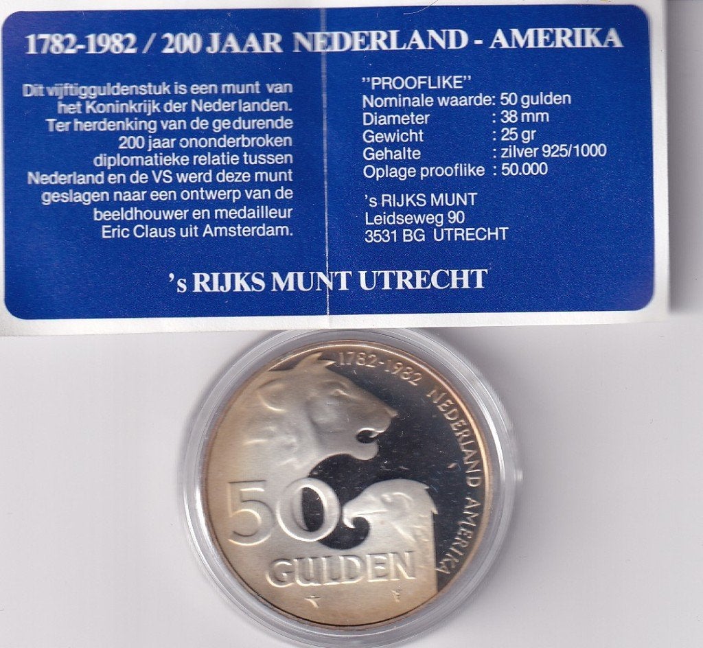 50 Gulden 1982 Prooflike met Patina met boekje in doosje, Verzenden, Koningin Beatrix, Zilver, Losse munt