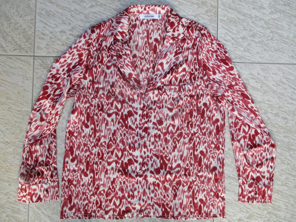 Jubylee blouse ecru / rood zijdeglans maat M lange mouw, Maat 38/40 (M), Ophalen of Verzenden, Zo goed als nieuw, Jubylee