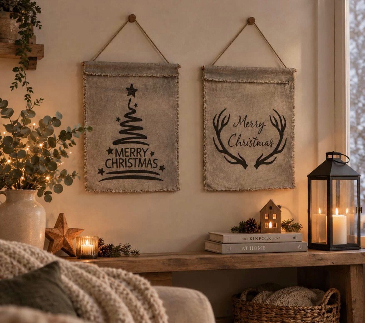 Linnen wanddoek - kerstdiek merry dhristmas, -, -, Nieuw, Ophalen of Verzenden