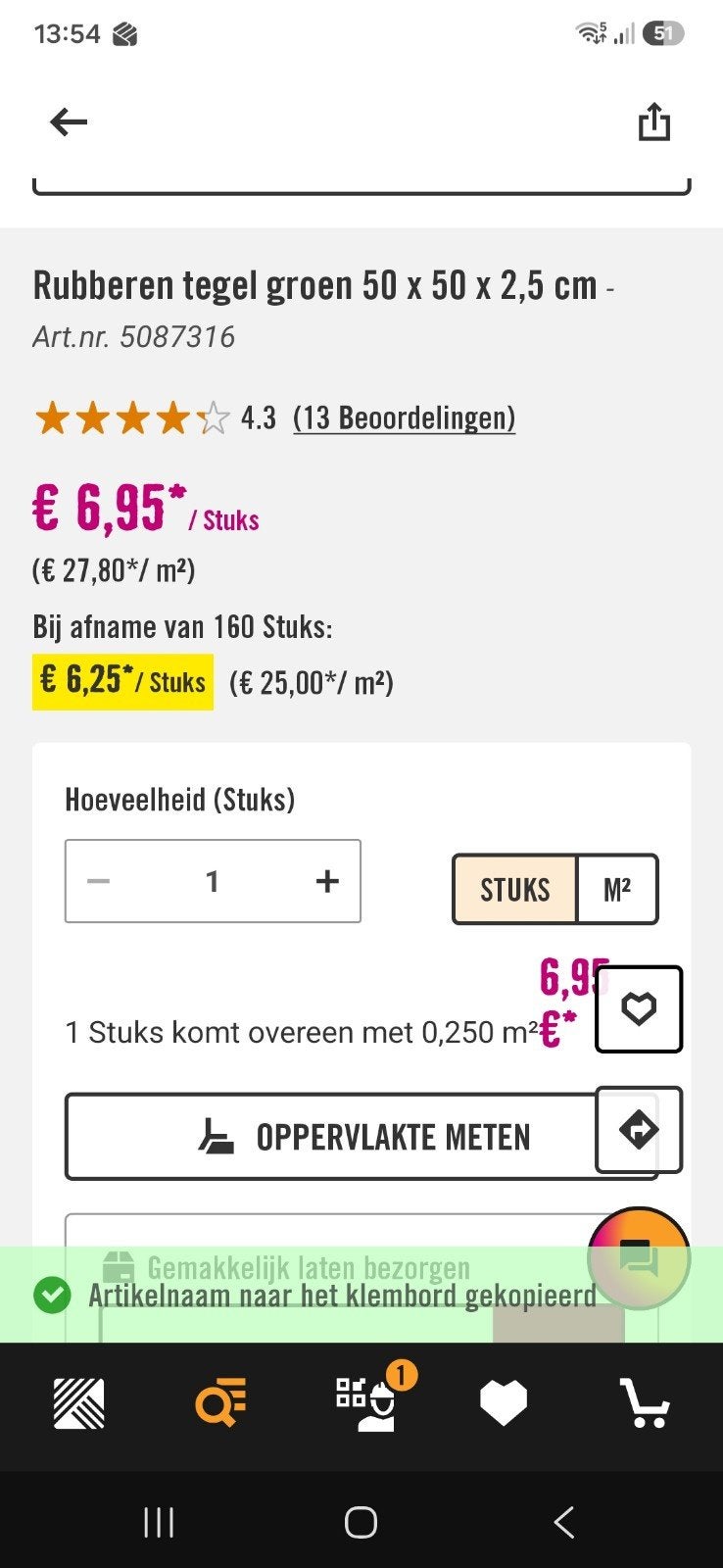 50 Rubberen tegels groen 50x50x2,5 cm, Ophalen, Gebruikt, Rubber, 10 m² of meer