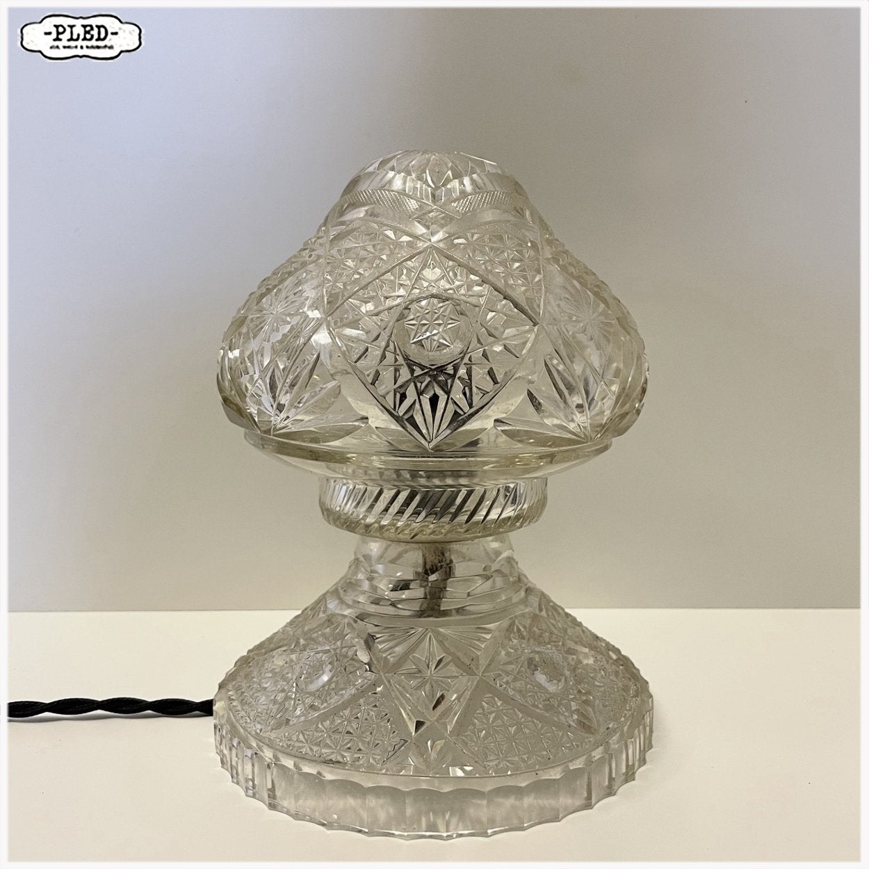 Antieke Boheemse kristallen tafellamp Lamp Mushroom 1925, Ophalen, Wit, Overige merken, Gebruikt