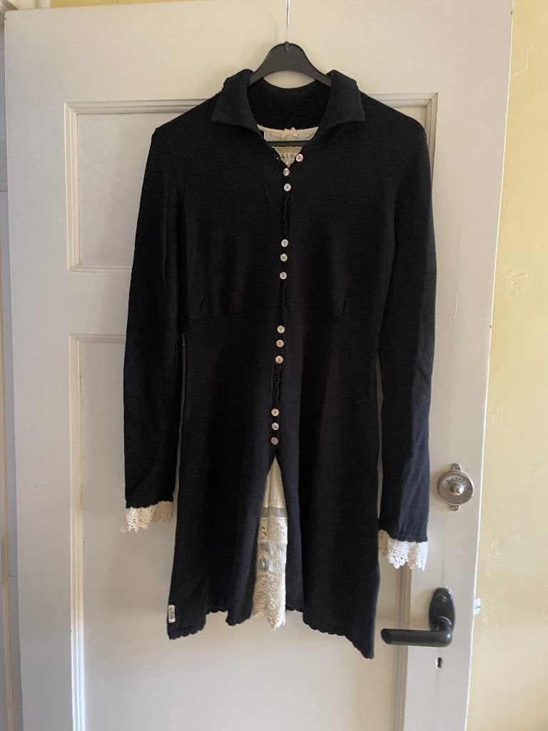 vintage boho victorian zwart vest ByTiMo wol/zijde mt S/M, ByTiMo, Verzenden, Zwart, Maat 36 (S)