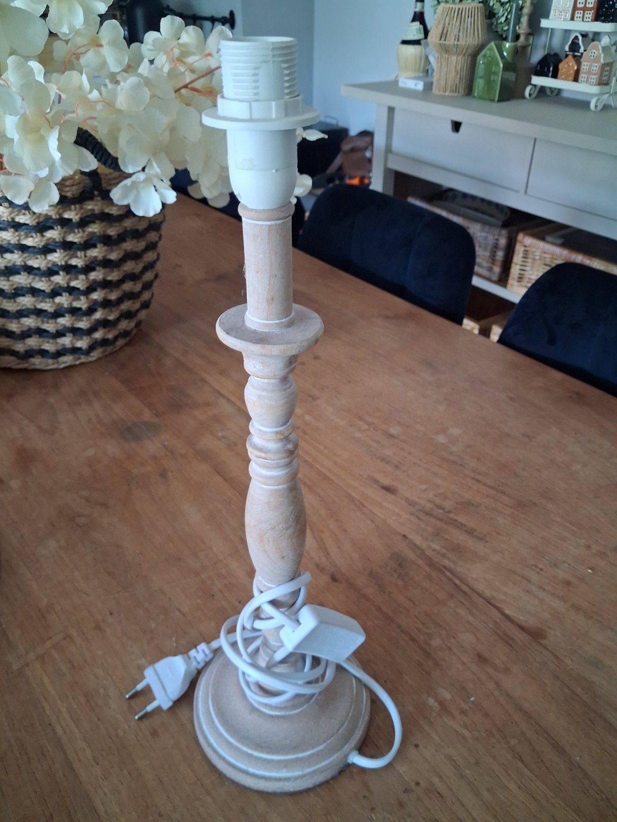 Houten tafellamp, landelijke stijl, Gebruikt, 50 tot 75 cm, Ophalen of Verzenden, Landelijke stijl
