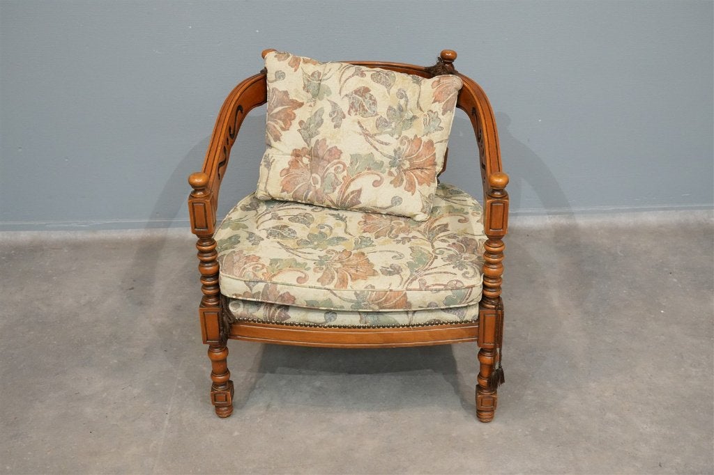 Mooie vintage Giorgetti Progetti stoel met gobelin bekleding, Huis en Inrichting, Ophalen, Bruin, Zo goed als nieuw, Eén