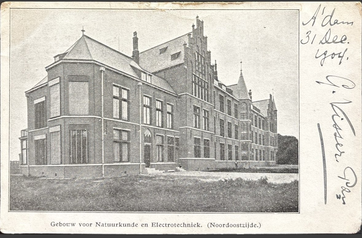 Delft, gebouw voor natuurkunde en electrotechniek, Ophalen of Verzenden, 1920 tot 1940, Gelopen, Zuid-Holland