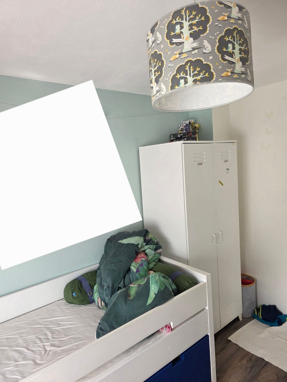 Slaapkamer Bopita bed, kledingkast en hanglamp, Ophalen, 90 cm, Eenpersoons, Blauw