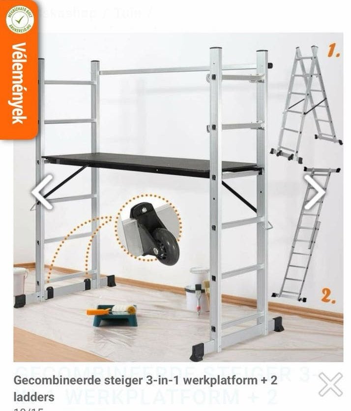 Steiger 3-in-1 Werkplatform + 2 Ladders, Ophalen, Nieuw, Rolsteiger of Kamersteiger, Minder dan 2 meter