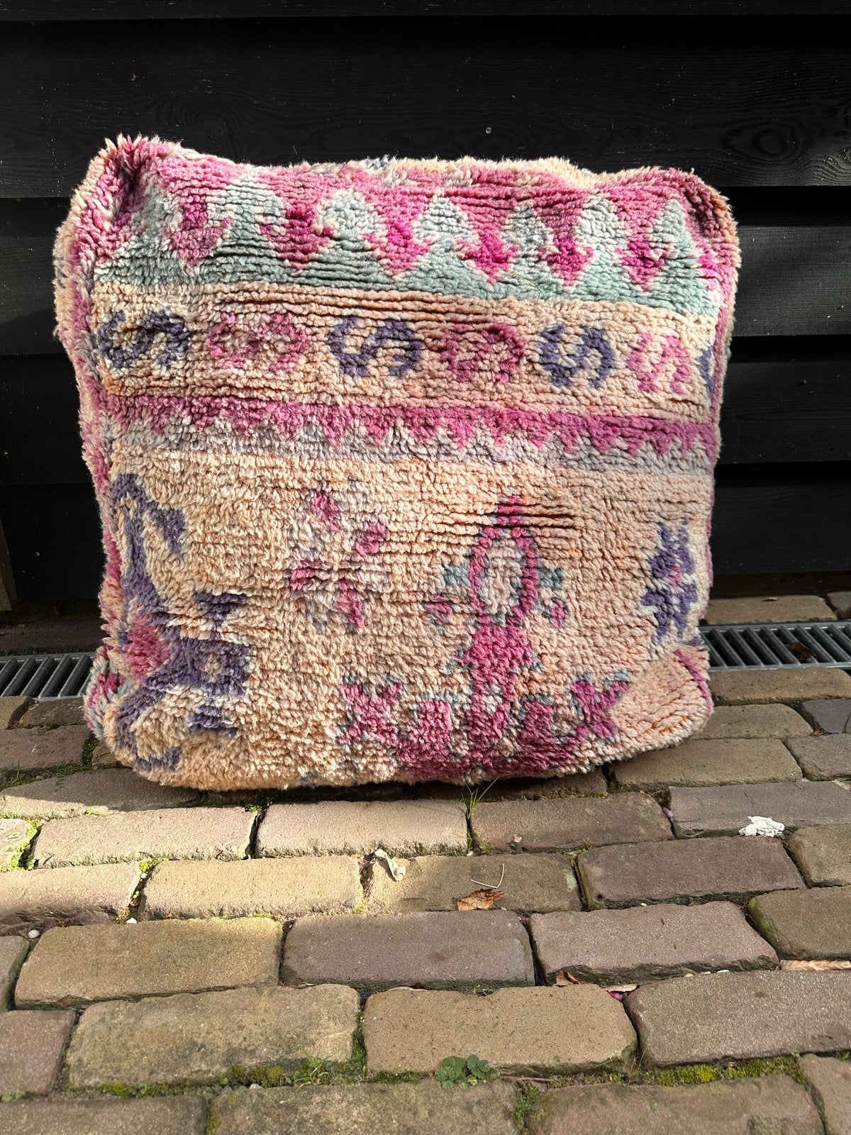 Vintage Marokkaanse Poef - 100% Wol - 65x65x30 cm, Gebruikt, Vierkant, Ophalen of Verzenden, Stof