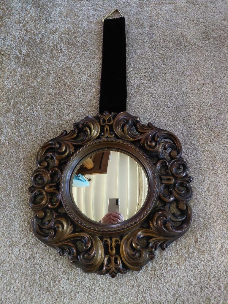Antieke butlerspiegel, bolle of convex spiegel in barok, Antiek en Kunst, Ophalen of Verzenden