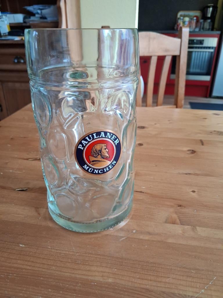 1 liter bierpul paulaner München., Ophalen of Verzenden, Zo goed als nieuw, Bierglas