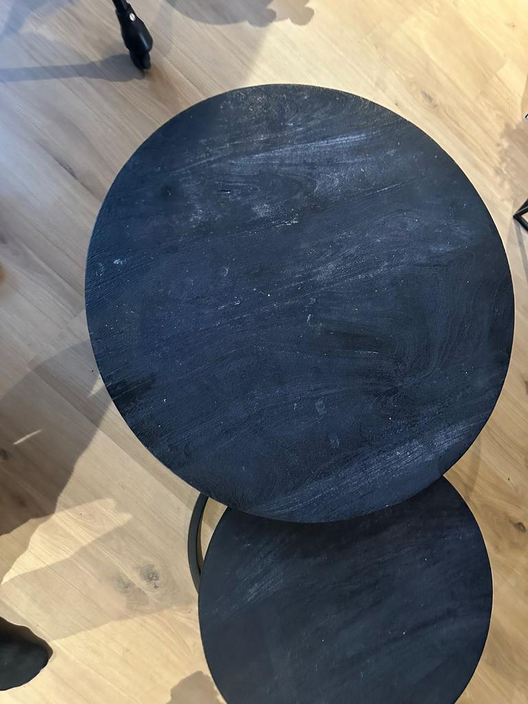 Set van 3 Mango Houten Salontafels - Gebruikt, Huis en Inrichting, Tafels | Salontafels, Ophalen, Gebruikt, Rond, Overige houtsoorten