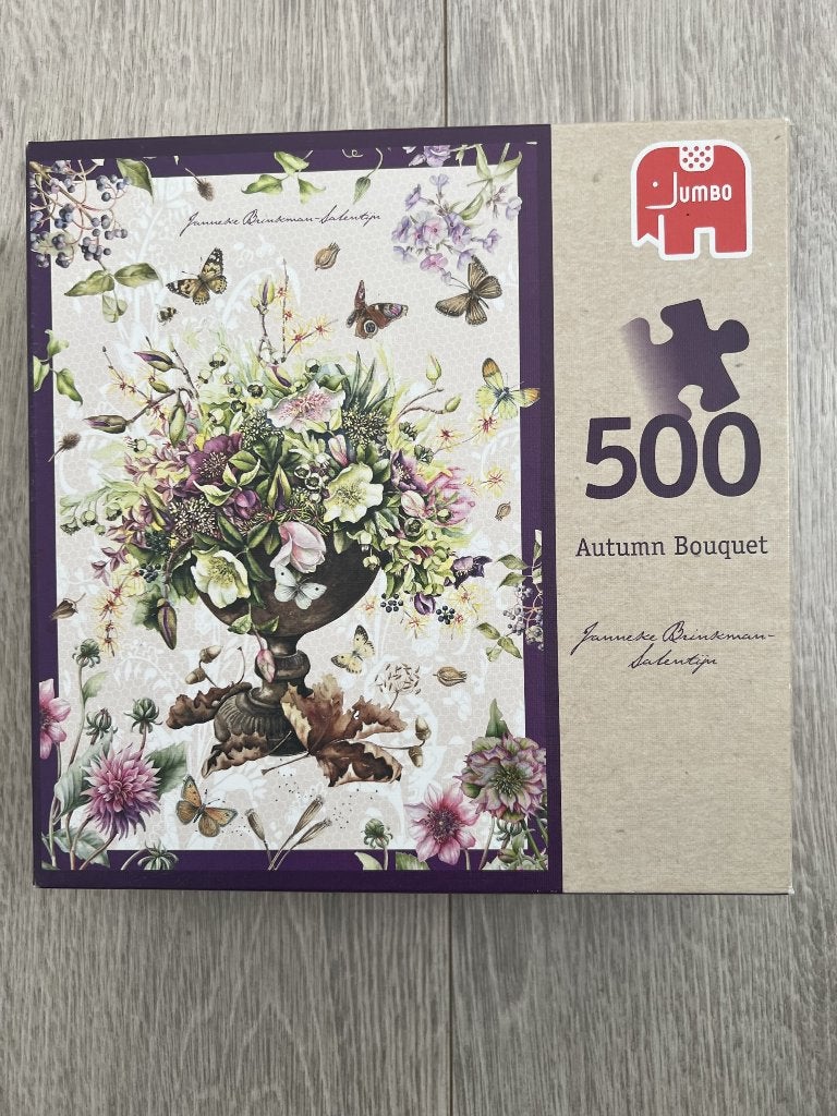 Autumn Bouquet puzzel - Janneke Brinkman - 500 st, Ophalen of Verzenden, 500 t/m 1500 stukjes, Gebruikt, Legpuzzel